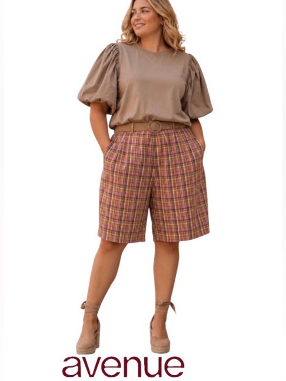 26W Avenue Perfect Plaid Oversized Cotton Wide Leg Bermuda Shorts